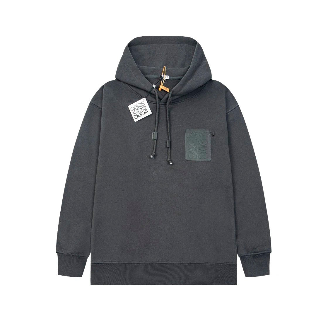 LOEWE Hoodie Leather Label Hooded Sweatshirt Jacket Hoodie Unisex Sports Casual OS Loose fit versatile style