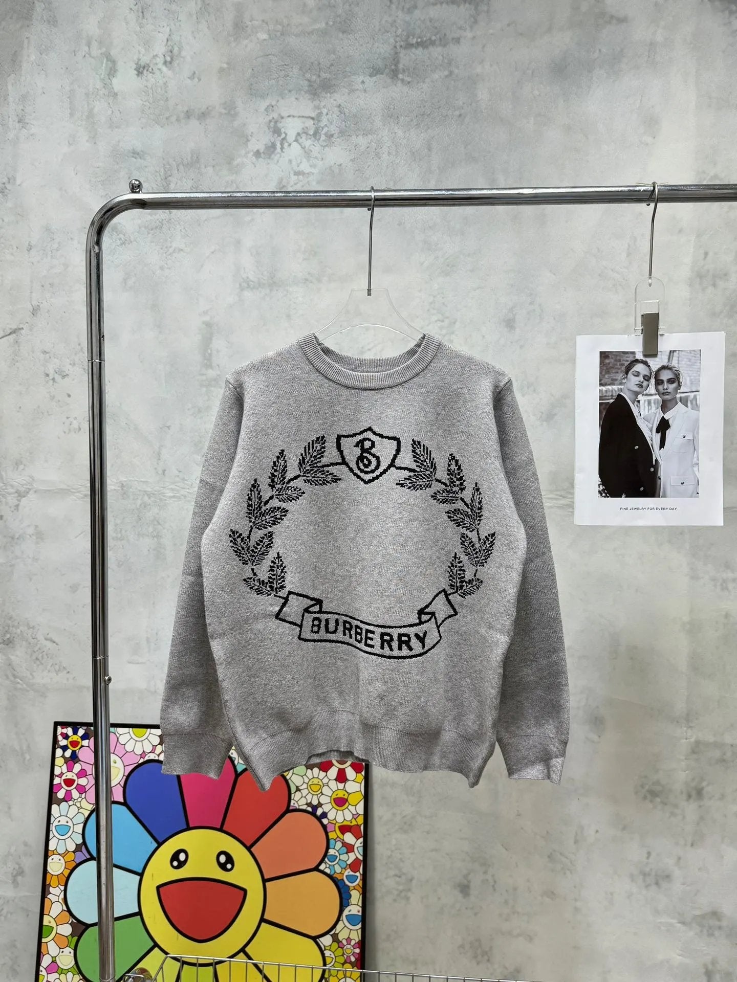 Burberry Sweater Leaf Classic Letter Crew Neck Knit Sweater700Kegao Heavyweight Casual Loose Fit Versatile Pullover Sweater os Unisex Inner Layer Design24ss Autumn and Winter New Products