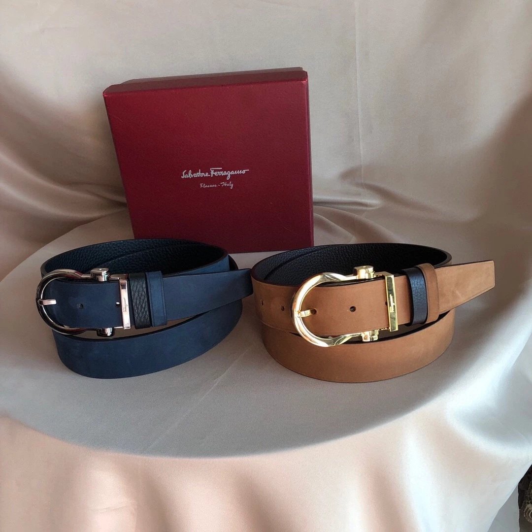 Ferragamo Belt Top version 【Full Package】Belt Width for Men and Women3.5cm Pin Buckle with Chip nfc Anti-Counterfeiting Quality Counter Full Set Packaging Italian Double-Sided Cowhide Matching Boutique Brass Buckle Long and Short Belt Pants Belt