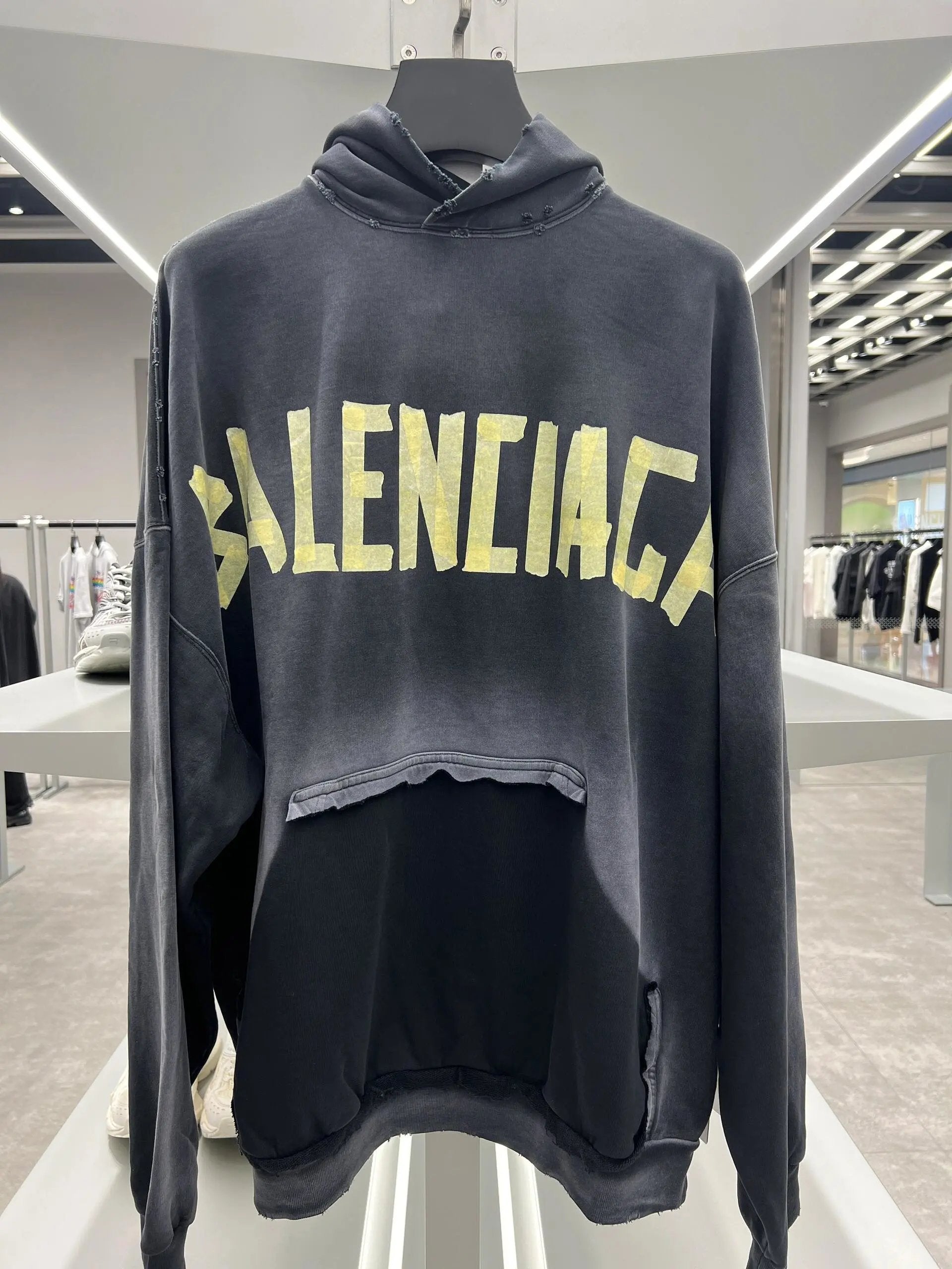 Balenciaga Hoodie New Washed Faded Gray Tape Letters logo Printed hoodie