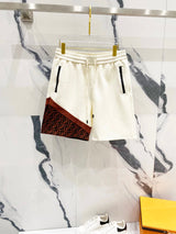 FENDl Shorts Front and Rear Pair FF Patchwork Segmentation Print logo Five-point Shorts25ss New Drawstring Casual Summer Pants5Two-in-One Casual Sweatpants for Men and Women, Pure Cotton Joggers