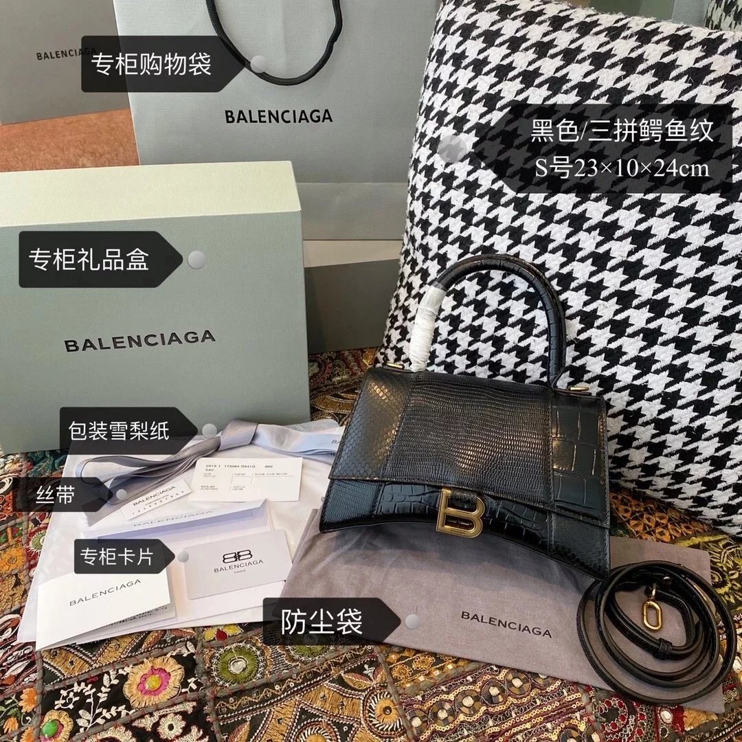 Balenciaga Bag Top version 【Level Surrogate Shopping】Hourglass Bag ahourglass Hourglass Bag Crocodile Leather Litchi Grain Cowhide XS No. S Women's Crossbody Bag