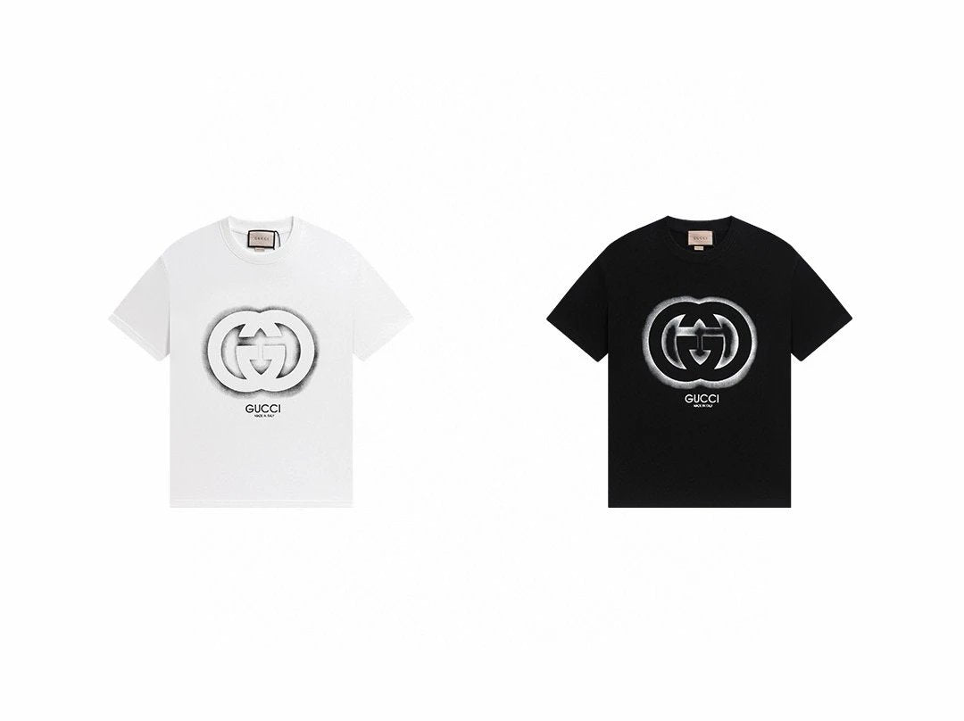 Gucci T-shirt Black and white chest G Letter Printing logo round Neck Short Sleeve25ss New pure cotton T Unisex T-Shirt OS Drop Shoulder Loose Fit Base Shirt Top T-Shirt Short Sleeve