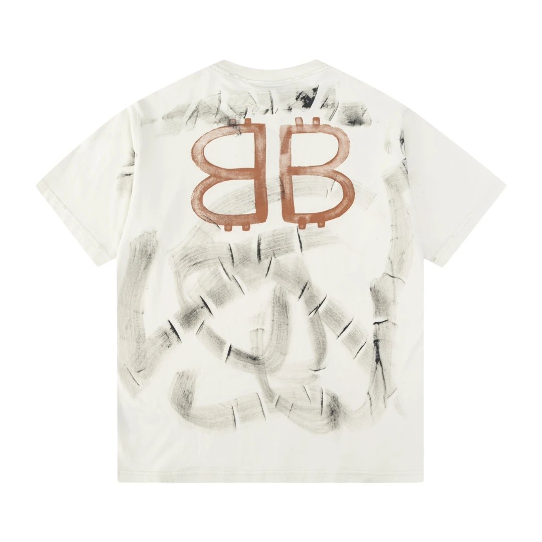 Balenciaga T-shirt Front and Rear Pair B Alphabet Hand-drawn Mud Print logo round Neck Short Sleeve25ss New pure cotton T Unisex T-Shirt OS Loose Fit Base Shirt Top Half Sleeve T-Shirt