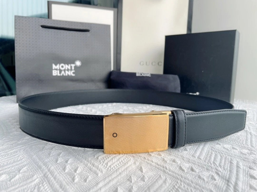 Montblanc Belt Top version 【Original Factory】Men's Leather Belt Width3.5cm Quality Full Set Packaging Original Imported Double-Sided Head Layer Cowhide 100% Original Factory Automatic Buckle Dual-Use Fashion Elegant Boys Belt M Home New Custom Latest Hot