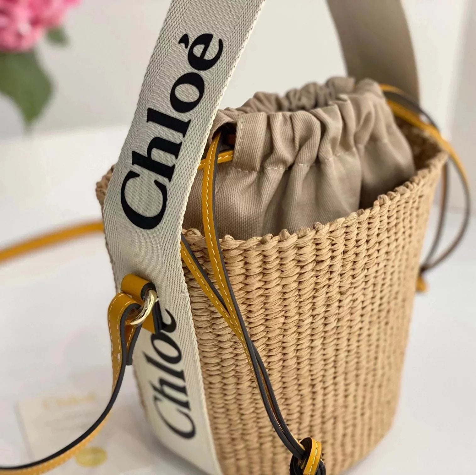 Chloe Bag Top version 2022Spring and Summer-New Rattan Weave Bag SmallWoodyBasket Vegetable Basket Bucket Bag Woven Bag Small Size Woody Cabas Bag Accessories Woody Ribbon Crossbody Shoulder Bag New Women's Bag