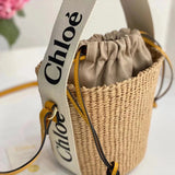 Chloe Bag Top version 2022Spring and Summer-New Rattan Weave Bag SmallWoodyBasket Vegetable Basket Bucket Bag Woven Bag Small Size Woody Cabas Bag Accessories Woody Ribbon Crossbody Shoulder Bag New Women's Bag