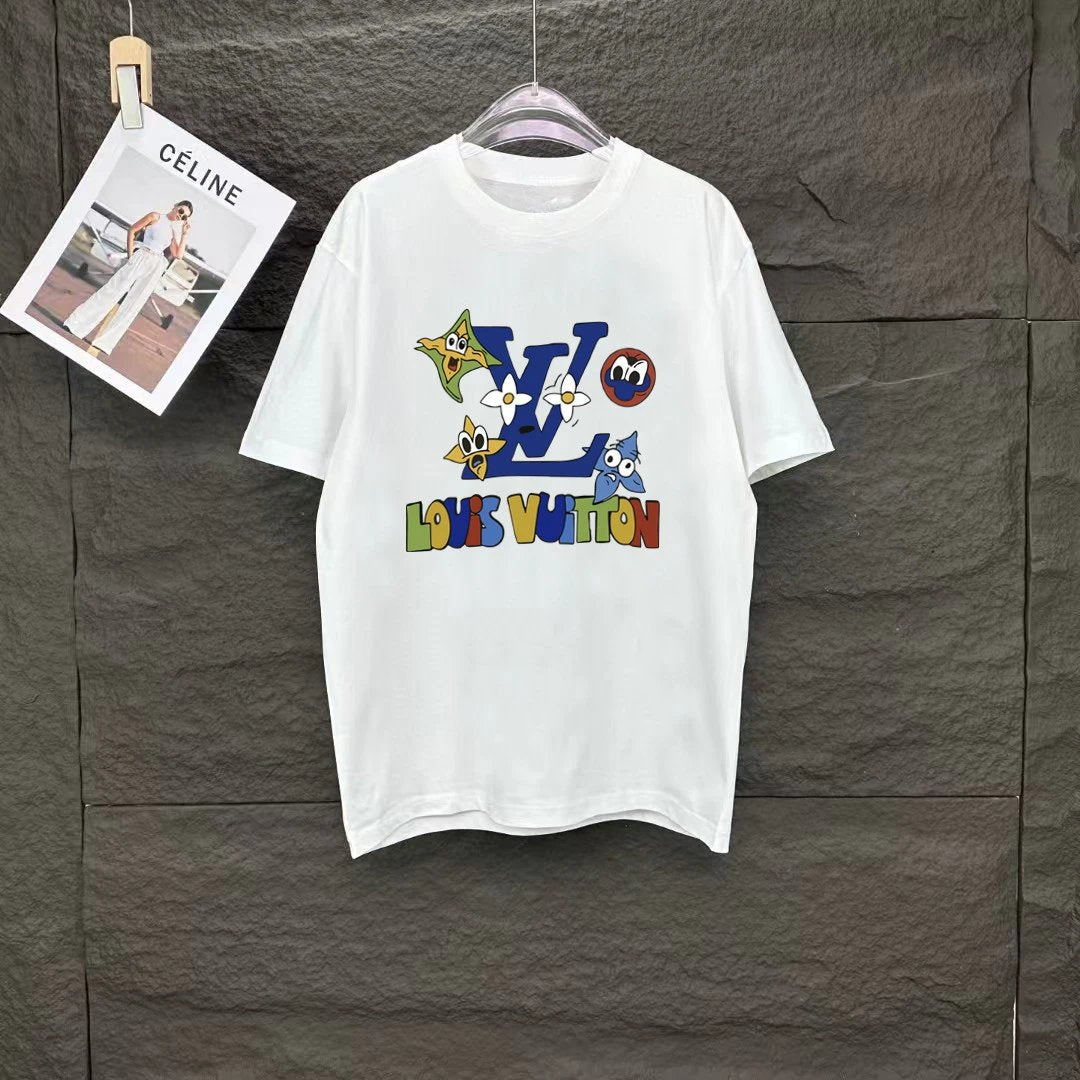 Louis Vuitton LV T-shirt Colorful Cartoon Print on the Chest logo round Neck Short Sleeve25ss New pure cotton T Unisex T-Shirt OS Loose Fit Base Shirt Top Half Sleeve T-Shirt