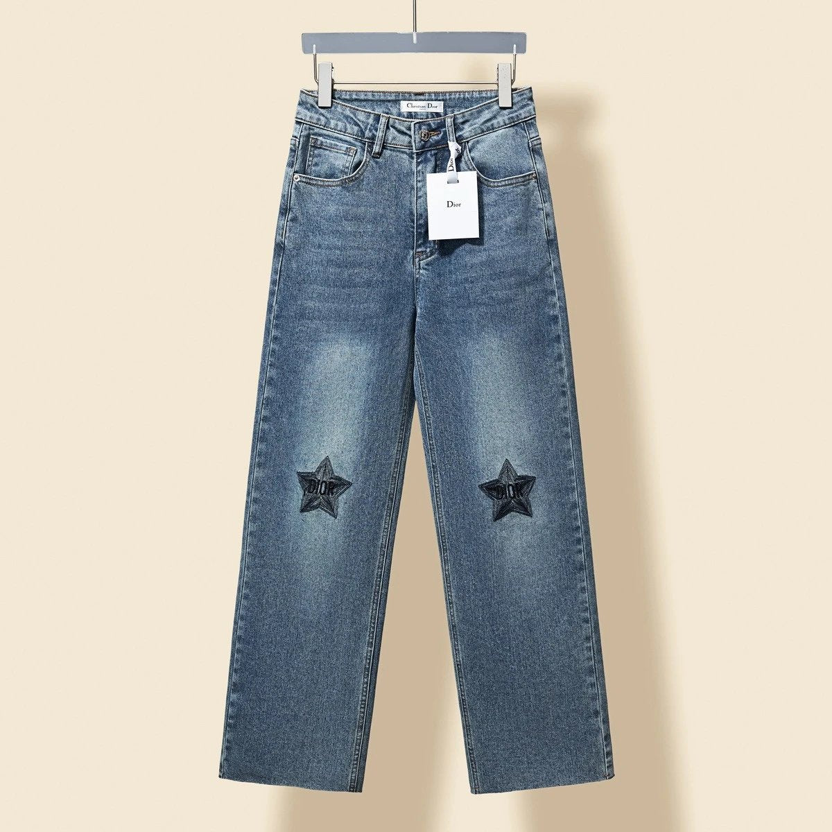 Dior Jeans Embroidered Five-Star Logo Denim Pants Versatile Casual