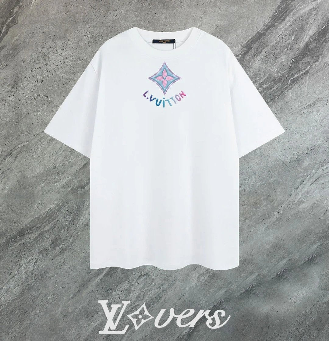 Louis Vuitton LV T-shirt Colorful Embroidery on the Chest logo round Neck Short Sleeve25ss New Pure Cotton Unisex Style T T-shirt OS Loose Fit Base Shirt Top Half Sleeve T-Shirt