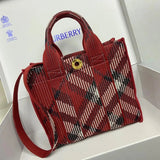 Burberry Women's Bag Top version 【Highest Version Original Leather】New Equestrian Portable Tote Bag New Mini Plaid Knitted Tote Bag Tote Bag Autumn and Winter Commuter Women's Bag Women's Shopping Bag Vegetable Basket Bag Handbag Messenger Bag Shoulder Ba
