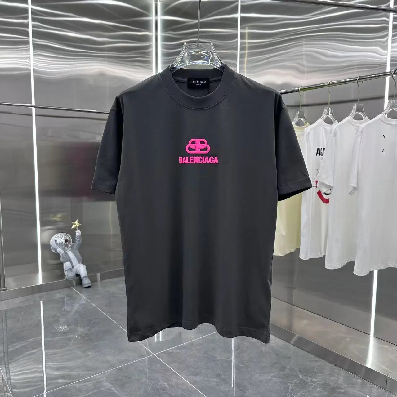 Balenciaga T-shirt Chest Foam Lock Buckle Letter Print logo round Neck Short Sleeve25ss New Pure Cotton Unisex Style T T-shirt OS Loose Fit Base Shirt Half Sleeve T-Shirt Top Half Sleeve