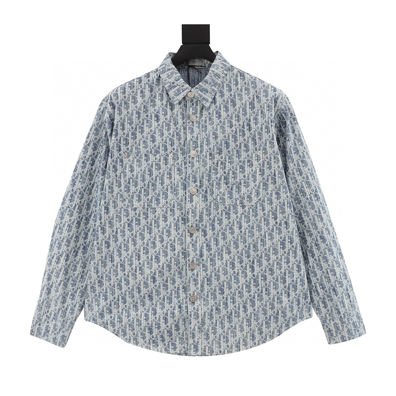 Dior Shirt Full of Presbyopic Flowers logo Jacquard Long Sleeve Denim Shirt for Men and Women