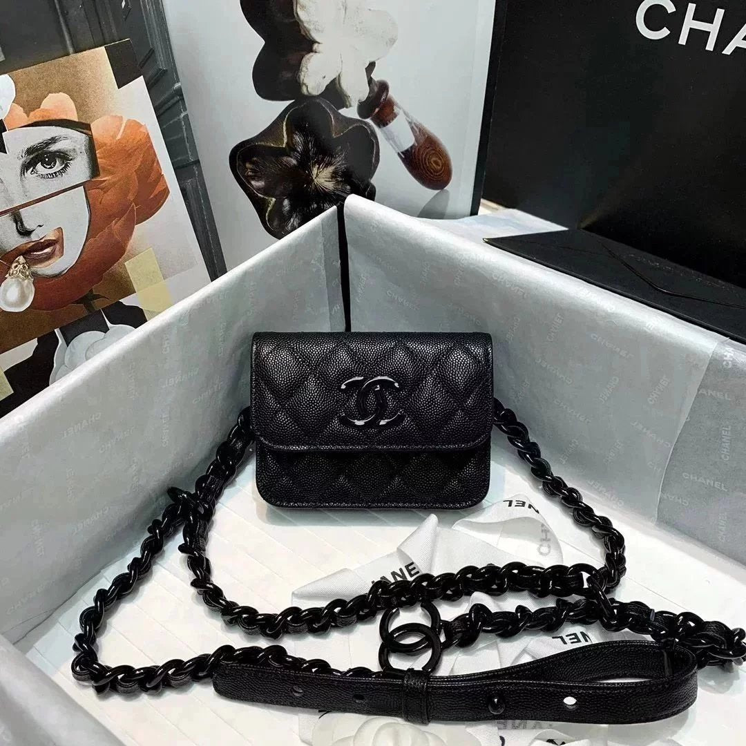 Chanel Women's Bag Top version 【**】l/mini Black and White Panda Large Size Belt Bag Chain Bag Women's Bag Shoulder Messenger Bag