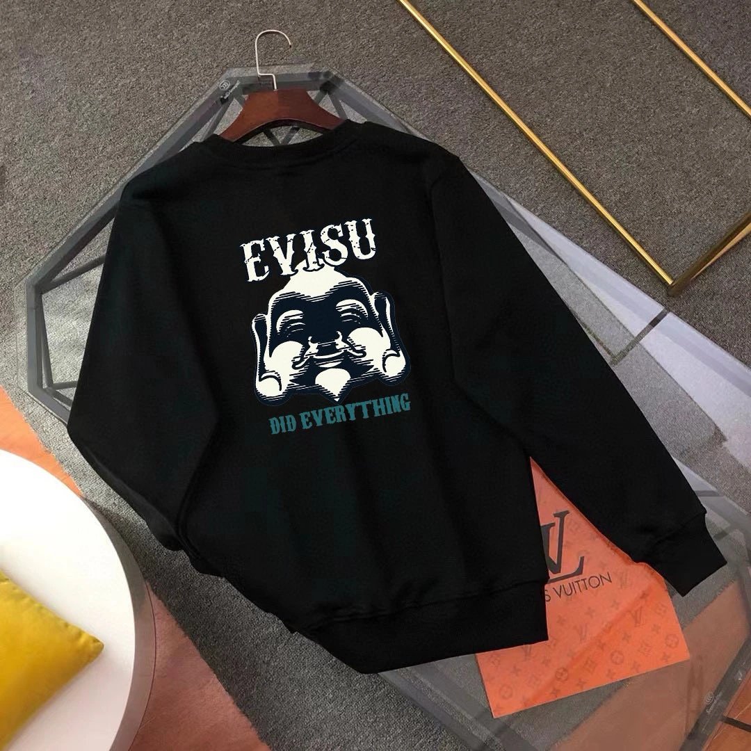 Evisu Hoodie Top Version Counter Same Style Sweatershirt Men's Clothing Autumn and Winter New Classic LOGO Embroidered Crew Neck Long Sleeve Fashion