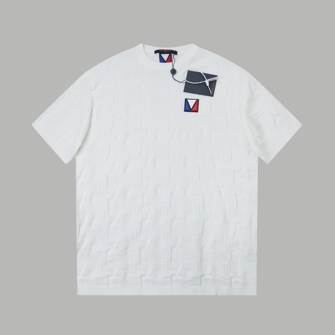 Louis Vuitton LV T-shirt Allover Jacquard logo round Neck Short Sleeve25ss New Pure Cotton Unisex Style T Casual T-Shirt Base Layer Shirt OS Loose Fit Half Sleeve Top Plus Size