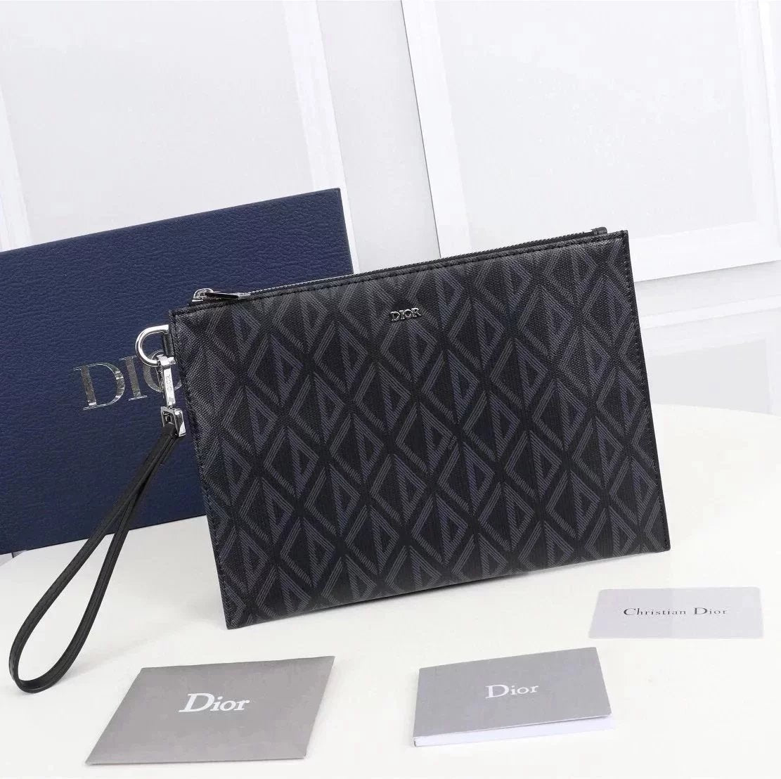 Dior Men's Bag Top version 2022New Presbyopic Men's Handbag Clutch Original Single Quality Three-Dimensional Printing cd Imported Original Black Cloth Presbyopic Jacquard Men's Bag