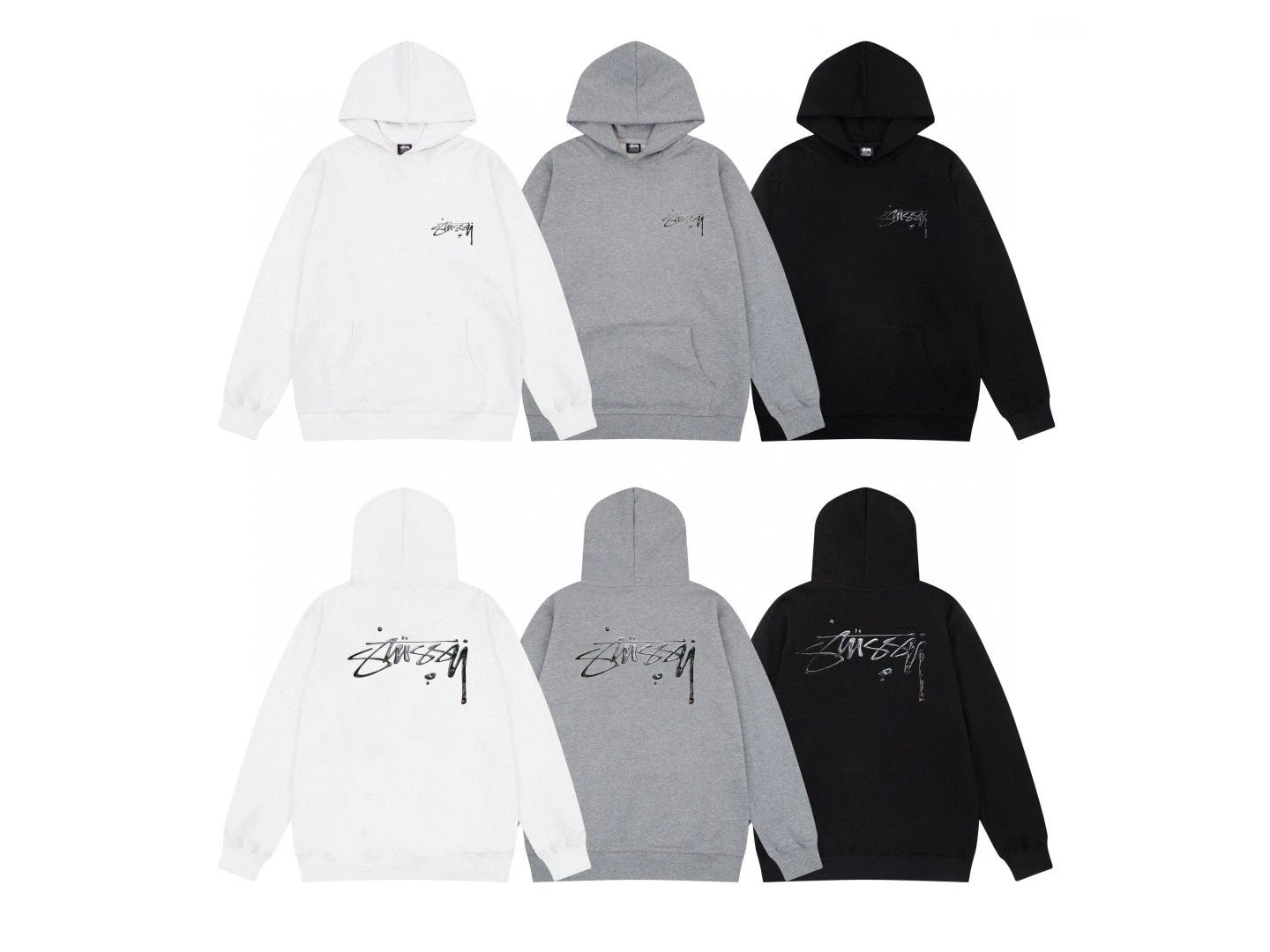 Stussy Hoodie Top Version American High Street Hooded Sweater Same Earrings for Couple Fashion Brand Trend Graffiti Black Eight Dice