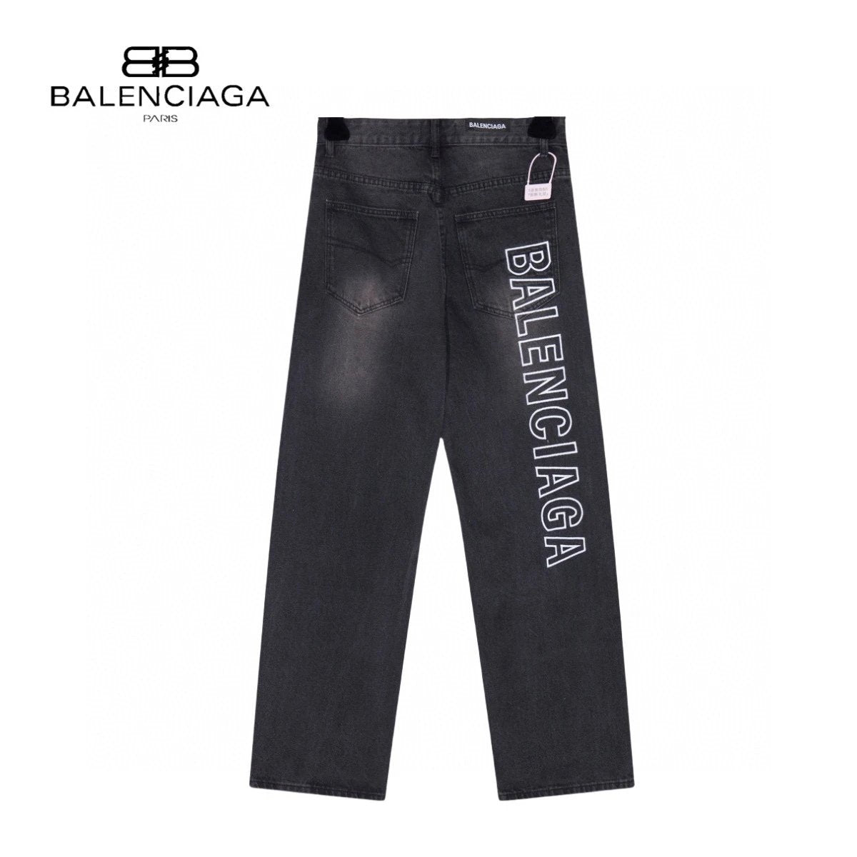Balenciaga Jeans Front and back letter embroidery logo25ss Spring Summer New Straight Slim Fit Jeans Unisex Loose Fit Long Pants