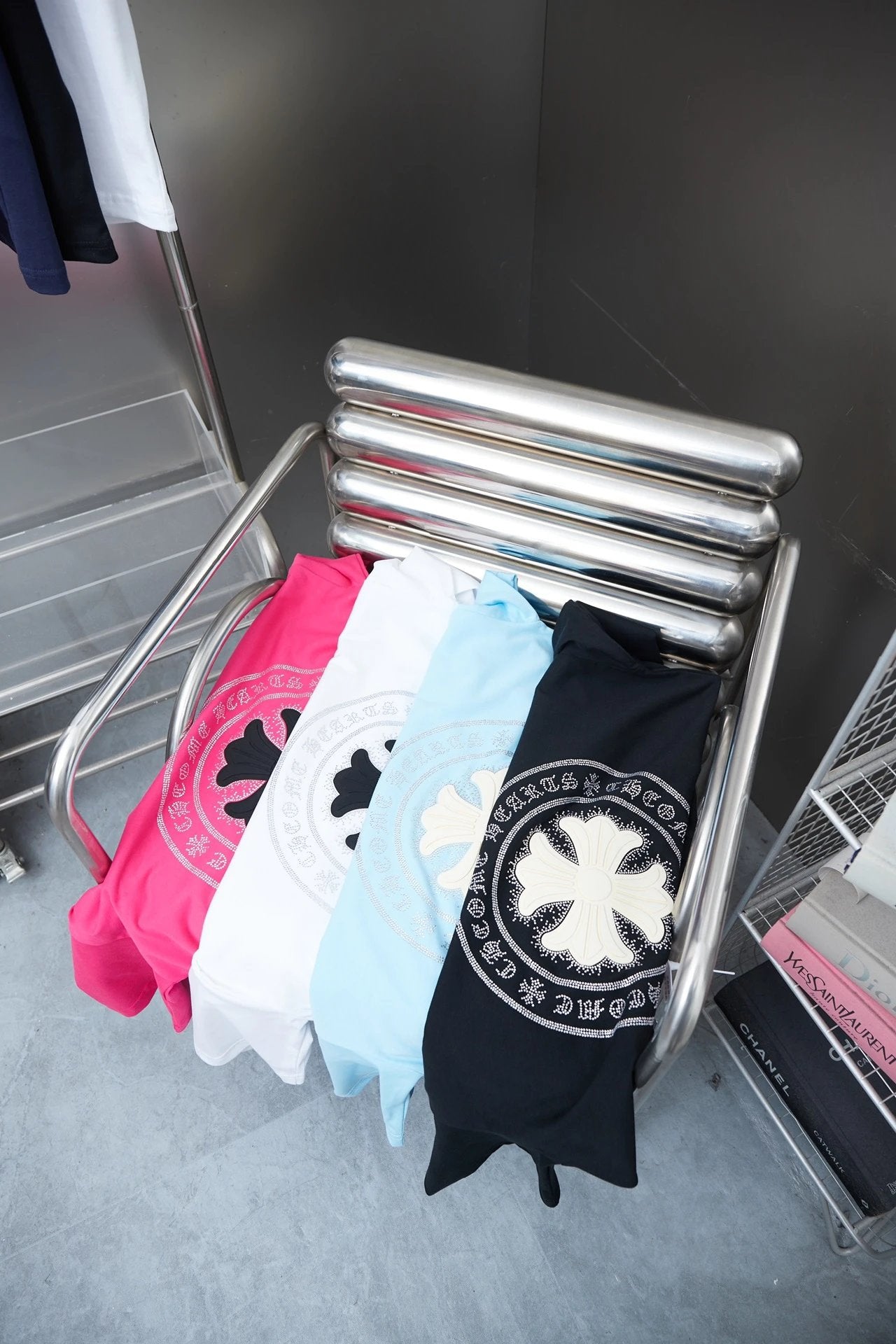 Chrome Hearts T-shirt Back with Sanskrit Script Rhinestones logo round Neck Short Sleeve25ss New pure cotton T Unisex T-Shirt OS Drop Shoulder Loose Fit Base Shirt Top T-Shirt Short Sleeve