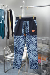 Louis Vuitton LV Jeans Jacquard Denim Patchwork Color Block Straight Washed Blue Jeans Autumn Winter New Unisex Loose Casual Wide Leg High Waist Pants