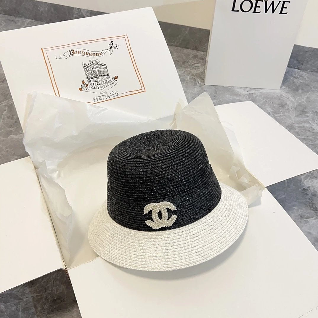 Chanel Hat Hat High Quality2024New Style Color Matching Bucket Hat Straw Hat