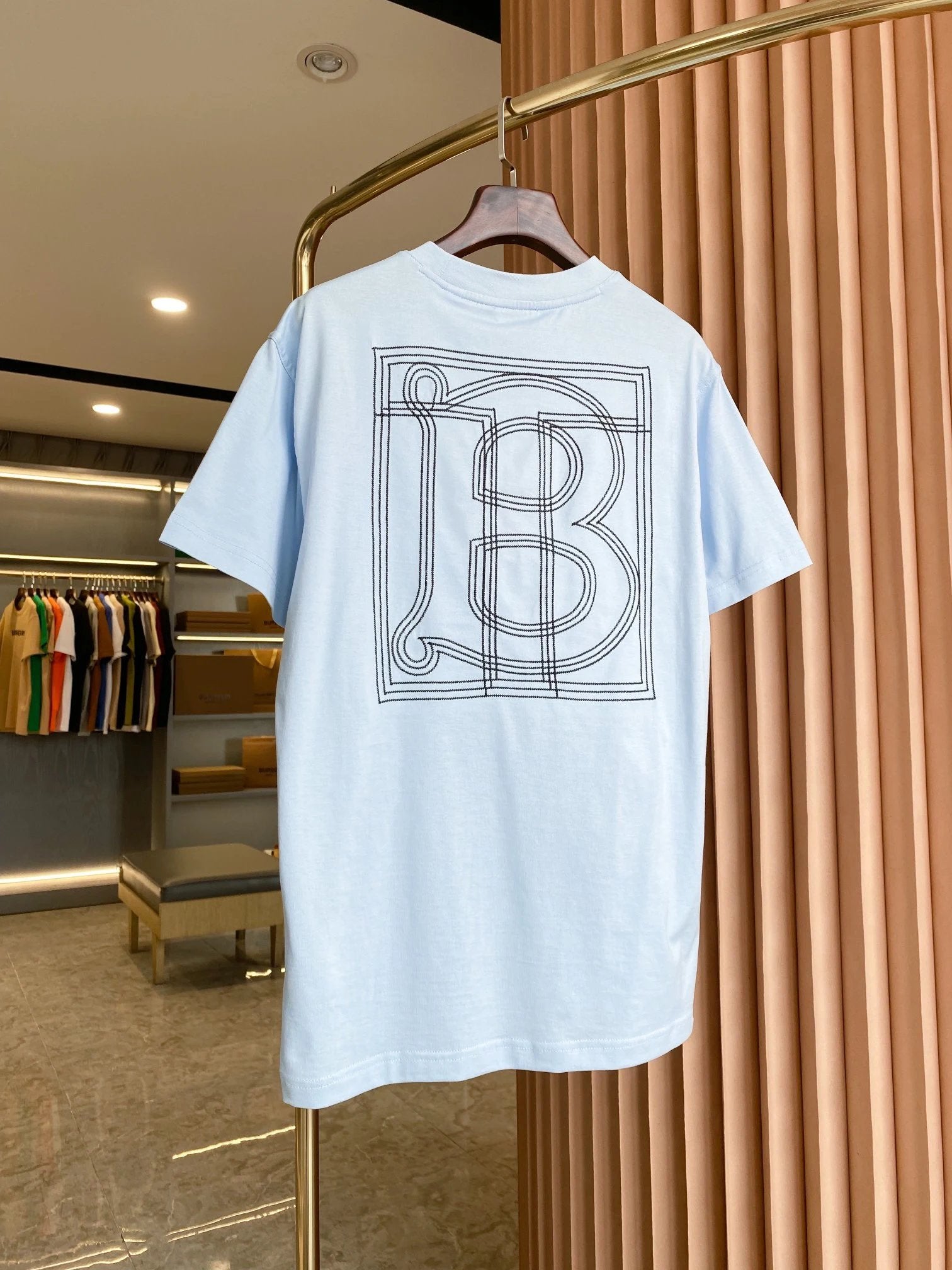 Burberry T-shirt Back TB Embroidery logo round Neck Short Sleeve25ss New Pure Cotton Unisex Style T Casual T-Shirt Base Layer Shirt OS Loose Fit Half Sleeve Top Plus Size