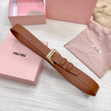 Miu Miu Belt Top version Counter Quality New Women's Belt Minimalist Style Belt CityCalf Calfskin Material.Metal Square Pin Buckle.Fashionable Versatile Width3.0Belt Women's Belt Women