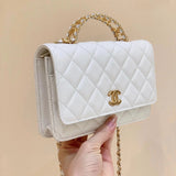 Chanel Women's Bag Top version 【Original Leather】New22ss Spring and Summer New Stewardess Bag Letter Handle woc Hollow Letter Cowhide Ball Pattern Handle Bag Shoulder Messenger Bag Chain Bag Women's Bag WOC#AP2804Sesame Grain Litchi Grain