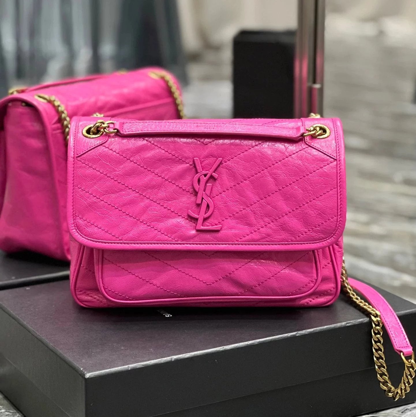 YSL Women's Bag Top version 【Premium Version】Classic hot selling product nikibaby_New Version Latest Color Matching niki Bag Fluorescent Green Barbie Pink Hobo Bag Shoulder Bag Messenger Bag New Niki Women's Bag New Version D Buckle Adjustment niki Medium