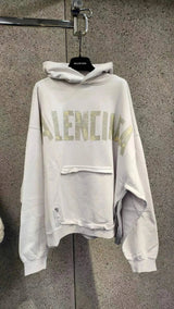 Balenciaga Hoodie New Washed Faded Gray Tape Letters logo Printed hoodie