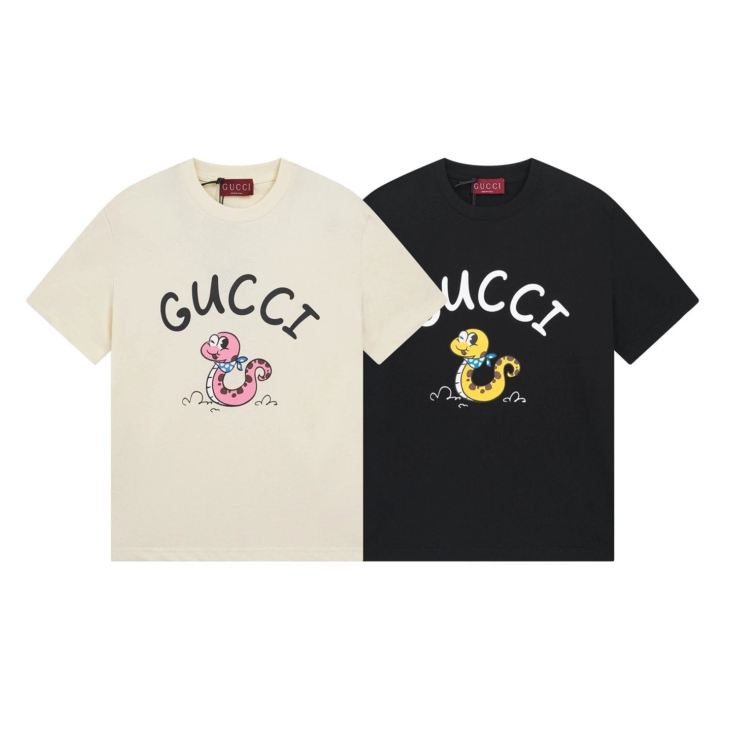 Gucci T-shirt Cartoon Snake Print on the Chest logo round Neck Short Sleeve25ss New Pure Cotton Unisex Style T Casual T-Shirt Base Layer Shirt OS Loose Fit Half Sleeve Top Plus Size