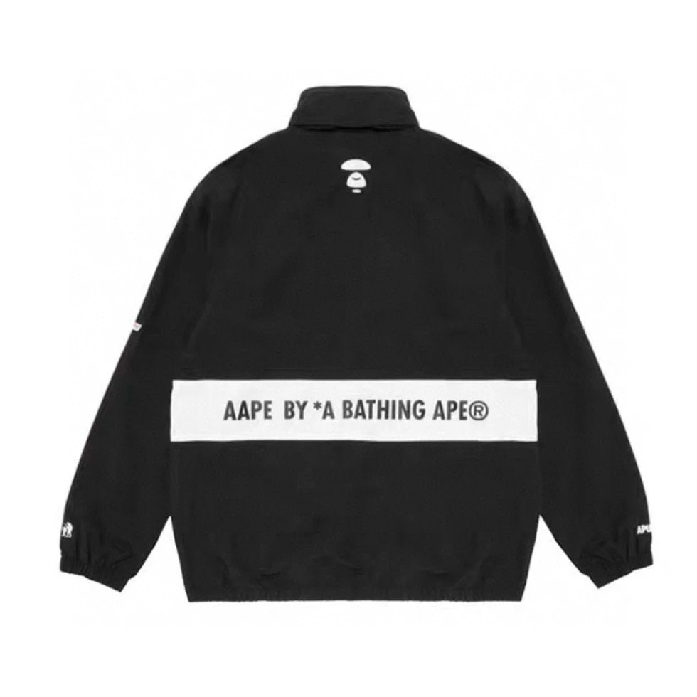 Bape Jackets Top Version Xiao Zhan Style Hat Storage Men's Spring and Summer Ape Face Badge Solid Color Printing Elastic Zipper Trench Coat Coat Jacket