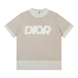 Dior T-shirt Chest Letter Knit logo round Neck Short Sleeve25ss New Pure Cotton Unisex Style T Casual T-Shirt Base Layer Shirt OS Loose Fit Half Sleeve Top Plus Size