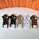Louis Vuitton LV Sock 【Five Pairs Per Box】Classic Letters logo Pure Cotton Mid-Short Pile Socks Breathable Fashion25ss New Short Cotton Socks Spring Summer Autumn Thin Business Deodorant Sweat-Absorbing Sports Casual Versatile
