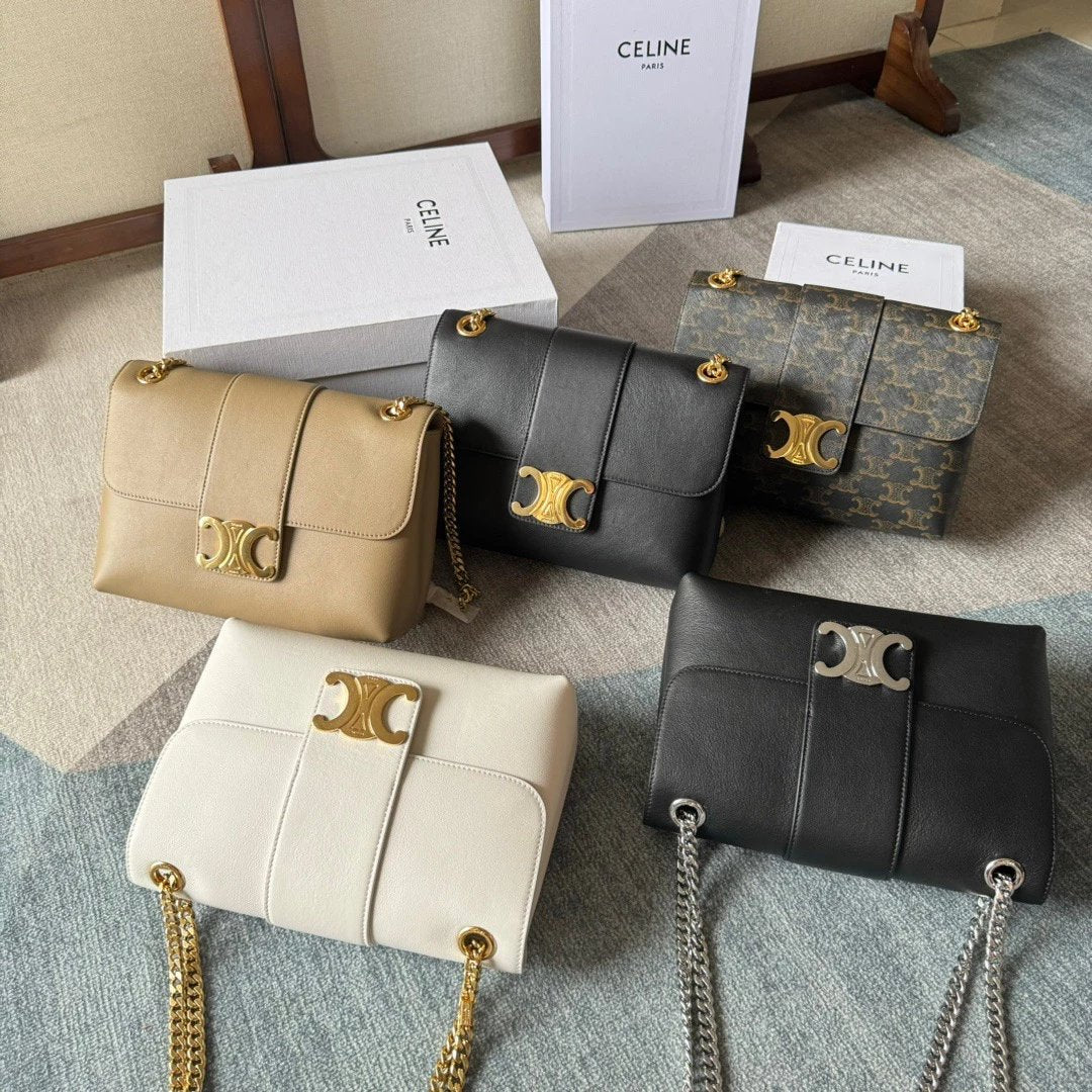 Celine women's bag Top version 【Super Original Leather High Version】24New Women's Bag VICTOIRE Handbag Iconic Metal TRIOMPHE Lock Arc De Triomphe Victory Bag victoire Chain Bag