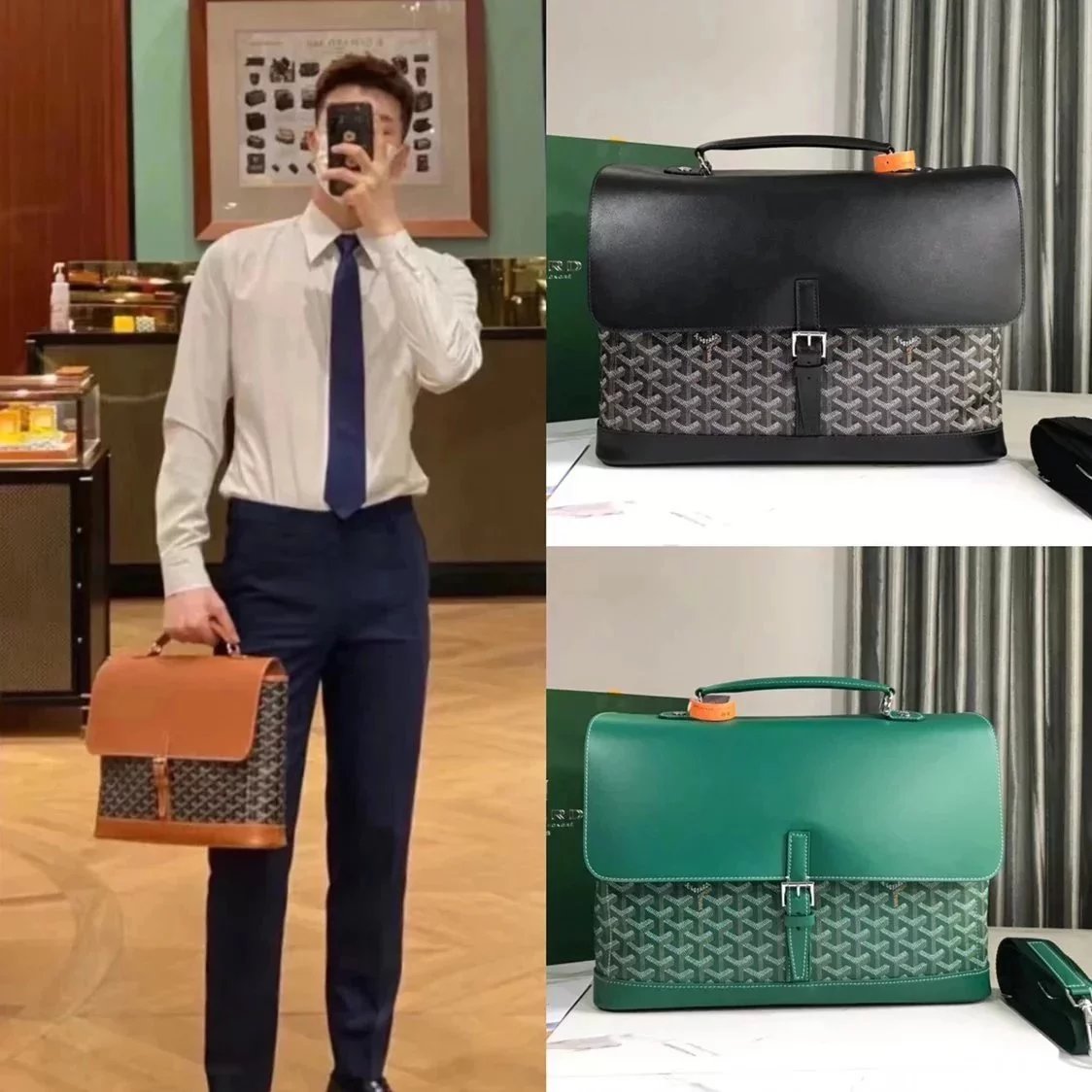 Goyard Bag Top version 【Original Leather】New Men's Briefcase Brand New Citadin Messenger Bag Shoulder Bag Men's Handbag Business Formal Wear Briefcase Casual Tote Bag Computer Bag Briefcase Men's and Women's Bags