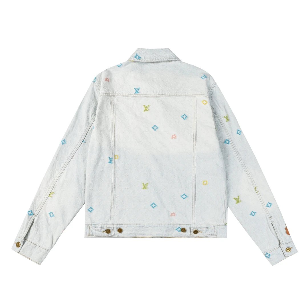 Louis Vuitton LV Jackets with Bamboo Joint sstyler Collaboration Jacquard Denim Jacket Fashion Simple Heavy Casual Short Denim Unisex Washed Vintage Turn-down Collar Jacket