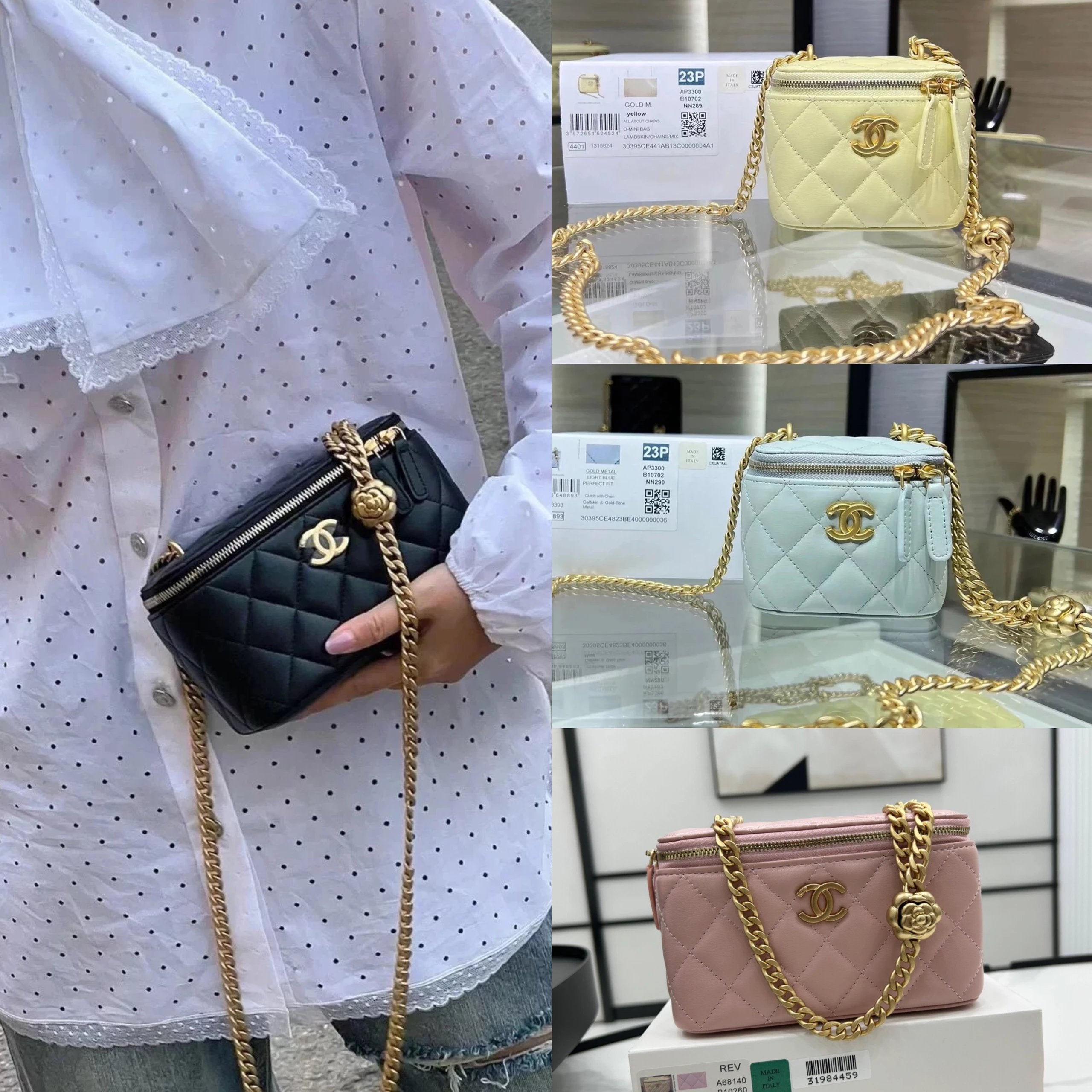 Chanel Women's Bag Top version 【**Original Sheepskin】23s Spring and Summer New Camellia Adjustable Buckle Small Box Bag C Best-Selling Camellia mini Box Bag Cosmetic Bag Inner Mirror Makeup New Small Waste Bag mini Bag Long Box Bag Home Camellia Bag Women