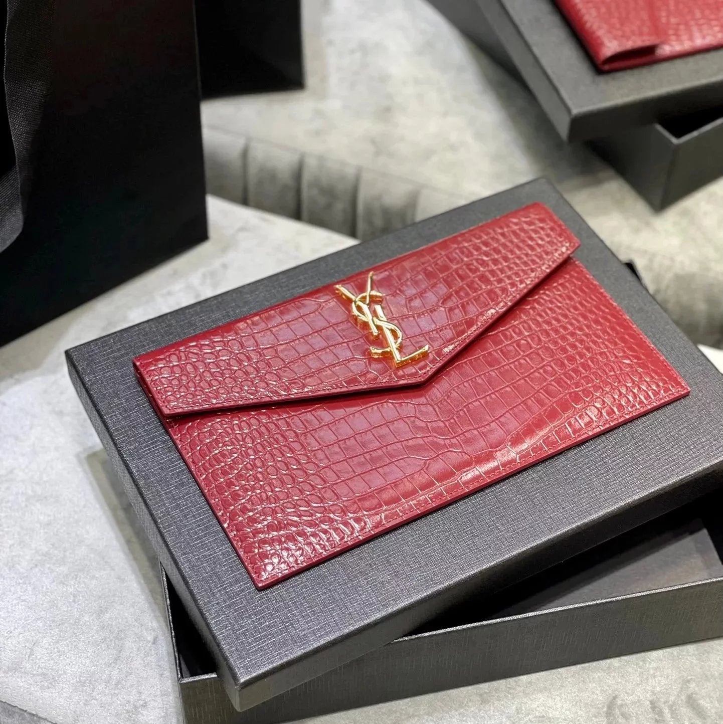 YSL Women's Bag Top version 【Genuine Goods Leather】2022Spring and Summer New Clutch Handbag Crocodile Pattern Cowhide Caviar Women's Cow Leather Bag Clutch Bag