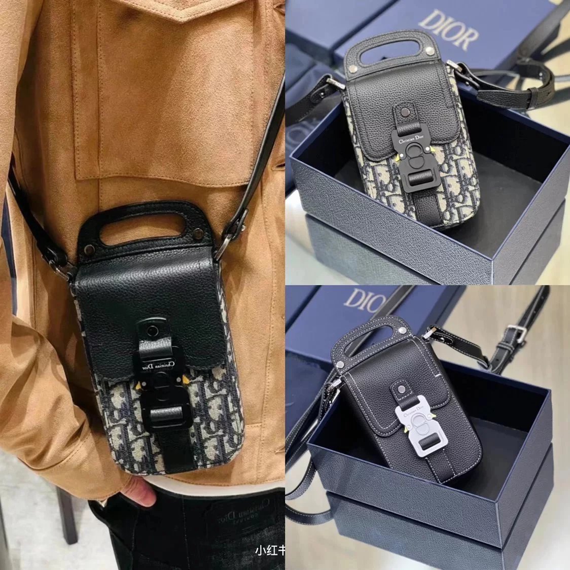 Dior Men's Bag Top version New Saddle Mobile Phone Bag oblique Printed with Grain Cowhide Saddle Flap Bag mini Saddle Bag Men's and Women's Bags Saddle Handbag New Mobile Phone Bag