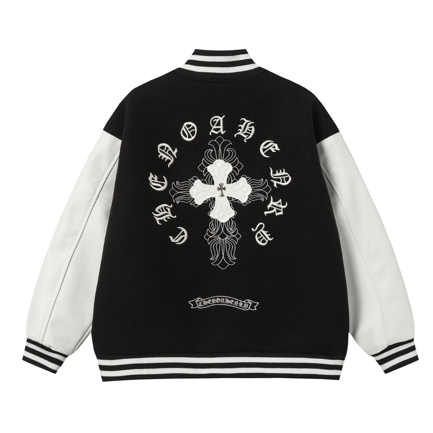 Chrome Hearts Jackets Runway Style Baseball Jacket Black and White Color Block Short Coat Towel Embroidery American Letter Unisex Street Cotton Padded Thickened Jacket