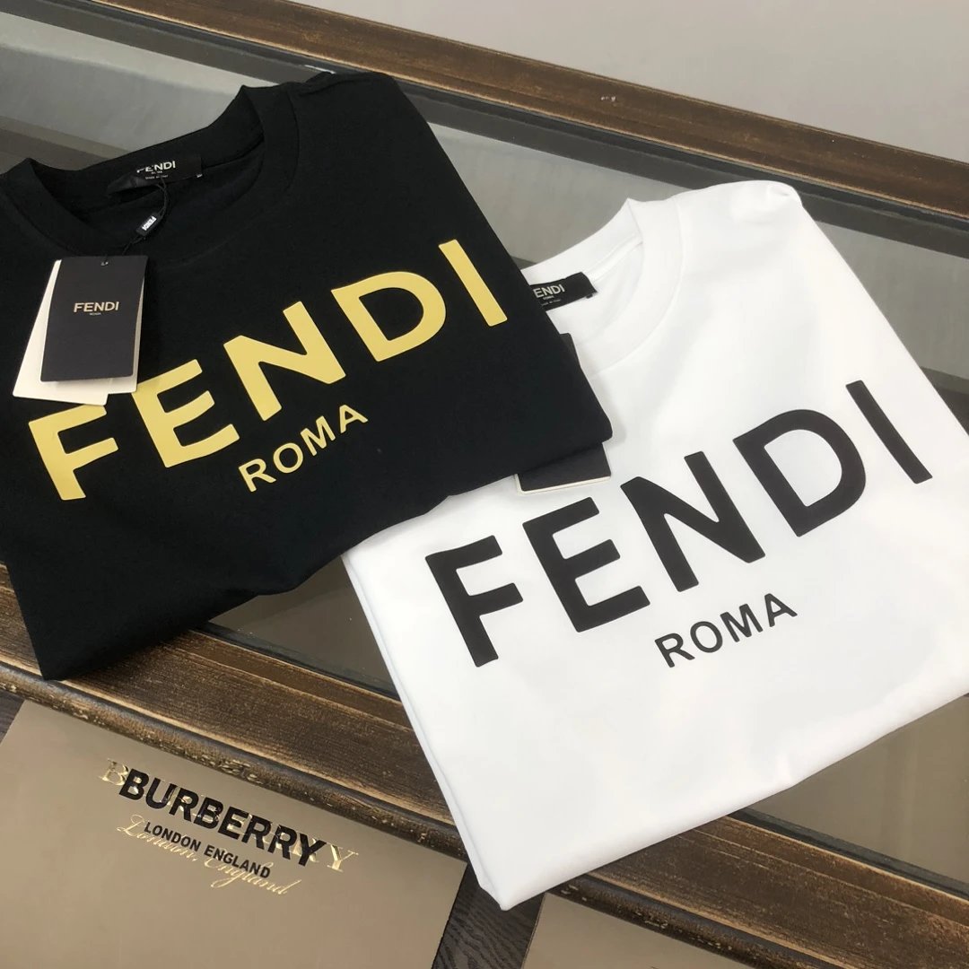 FENDI T-shirt Chest Brand Letter Print logo round Neck Short Sleeve25ss New Pure Cotton Unisex Style T T-shirt OS Loose Fit Base Shirt Top Half Sleeve T-Shirt