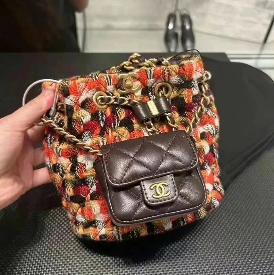 Chanel Women's Bag Top version 【Super Original Factory】High-End Customized Products New123A Handmade Workshop Series Child and Mother Backpack Small Bucket Child and Mother Bag over Mini Schoolbag Small Backpack Autumn and Winter New Woolen Series Women's