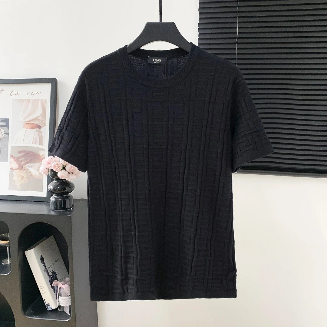 FENDI T-shirt Full Body Double F Texture logo round Neck Short Sleeve25ss New Pure Cotton Unisex Style T Casual T-Shirt Base Layer Shirt OS Loose Fit Half Sleeve Top Plus Size