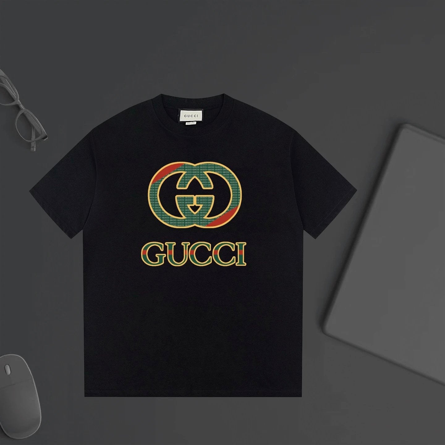 Gucci T-shirt Color-Blocked Front Double G Letter Printing logo round Neck Short Sleeve25ss New Pure Cotton Unisex Style T T-shirt OS Loose Fit Base Shirt Top Half Sleeve T-Shirt