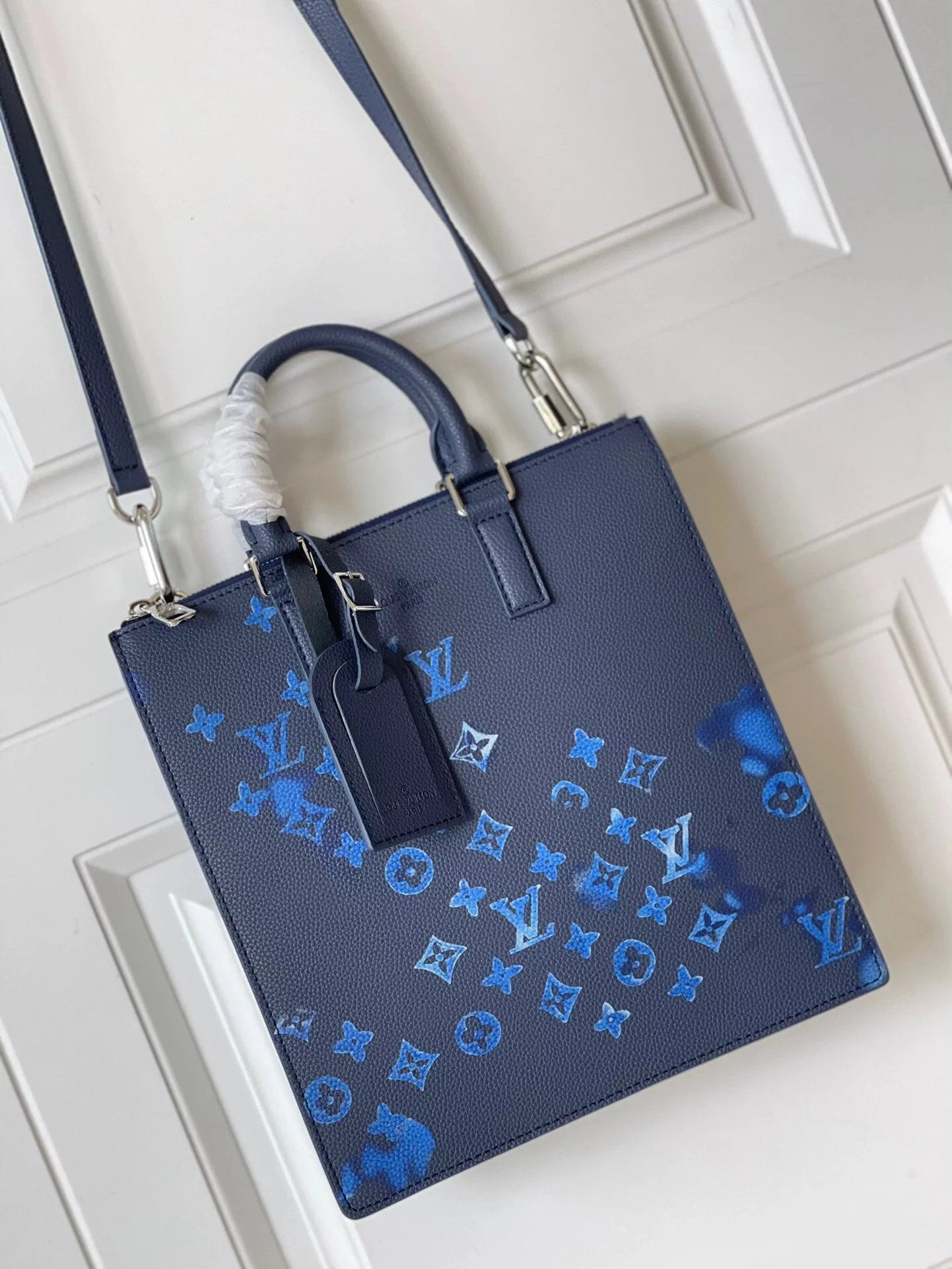 Louis Vuitton LV briefcase Top version 【Extreme Edition】M57843Blue Full Leather Printing SacPlatZipp Briefcase Shoulder Messenger Handbag Men's Tote Computer Bag Men's Bag Handbag
