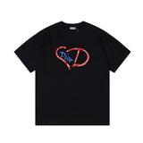 Dior T-shirt Chest CD Alphabet Doodle Heart Print logo round Neck Short Sleeve25ss New Pure Cotton Unisex Style T Casual T-Shirt Base Layer Shirt OS Loose Fit Half Sleeve Top Plus Size