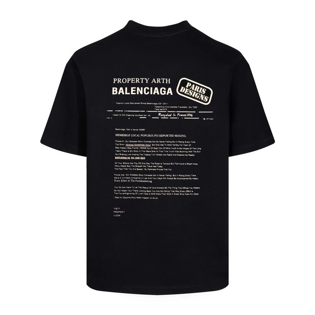Balenciaga T-shirt Back with English Print logo round Neck Short Sleeve25ss New Pure Cotton Unisex Style T T-shirt OS Loose Fit Base Shirt Top Half Sleeve T-Shirt