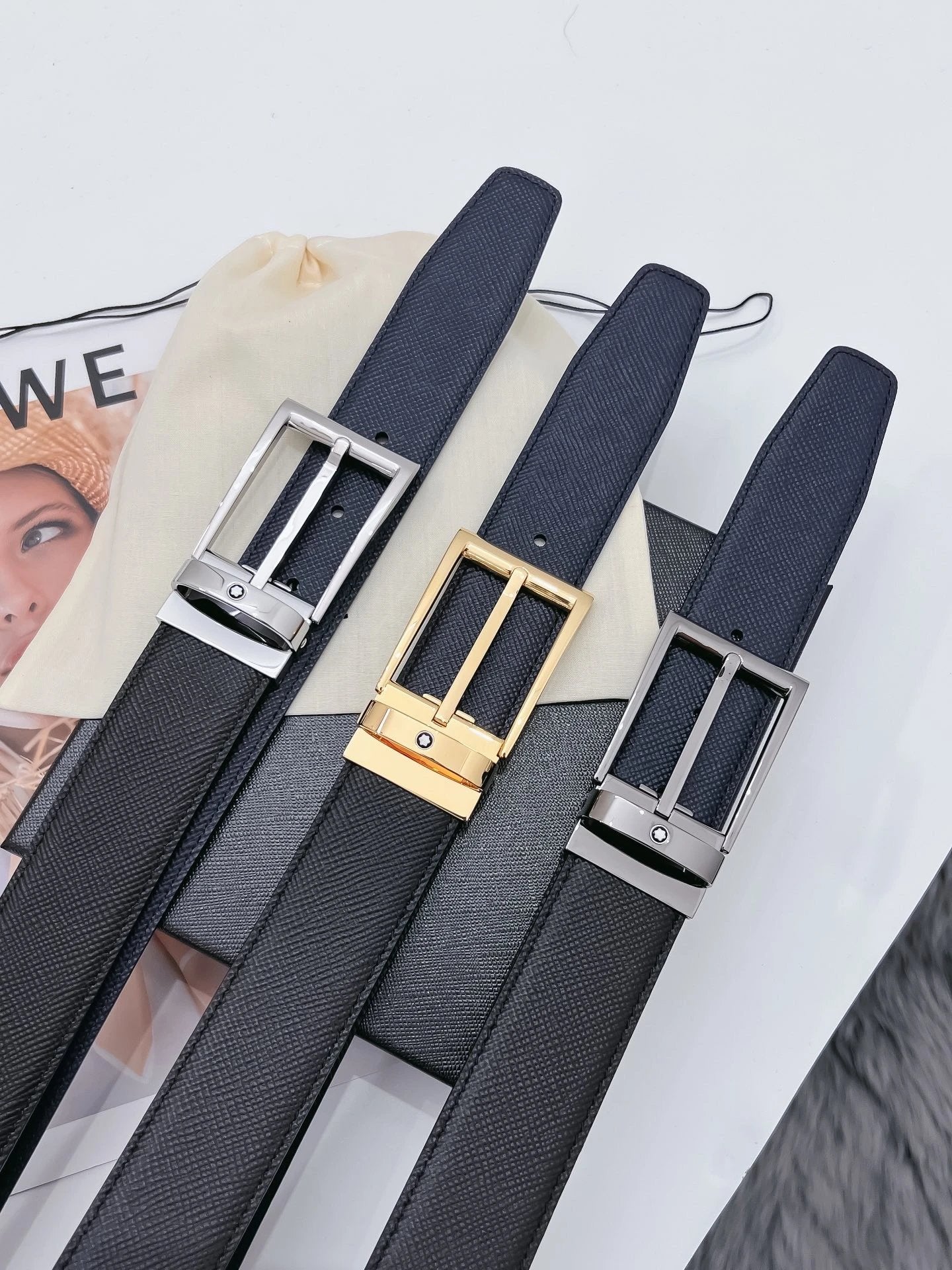 Montblanc Belt Top version Business Casual Belt Belt High Quality Double-Sided Head Layer Cowhide with Steel Buckle Men's Leather Belt Fashion All-Match Business Belt Double-Sided Available3.5
